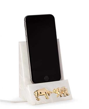 Bull and Bear Phone Cradle - White Marble