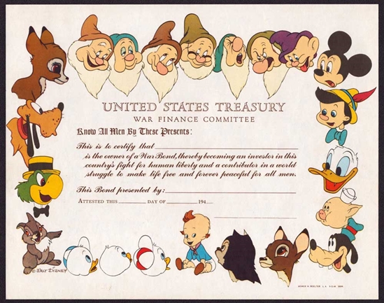 The Walt Disney Company War Bond - 1944 - Unissued