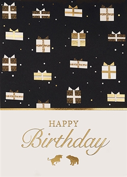 Gold Shimmery Presents Birthday Card - Greeting Card