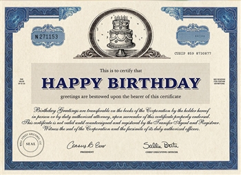 Happy Birthday Stock Certificate Card