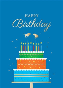 Bull and Bear Colorful Cake Birthday Card - Greeting Card