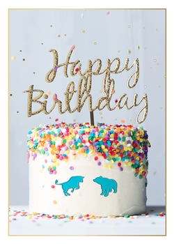 Bull & Bear Happy Birthday Cake Birthday Card - Greeting Card