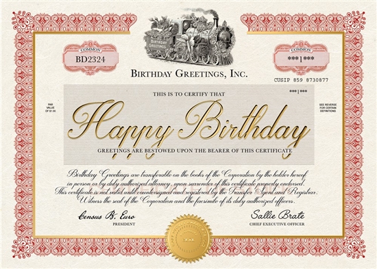 Birthday Foil Stock Certificate Birthday Card - Greeting Card