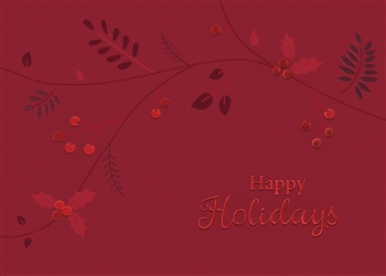 Red Foil Holly Leaves Holiday Card