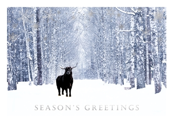 Bull in Wintry Forest Season's Greetings Holiday Greeting Card
