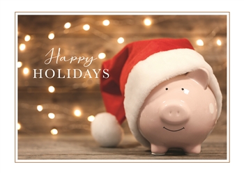 Piggy Bank Santa Hat Holiday Greeting Card