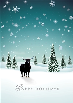 Snowy Day Bull Holiday Greeting Card