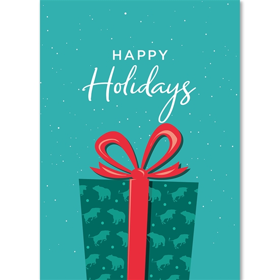 Bull & Bear Decorated Gift Wrap Holiday Greeting Card