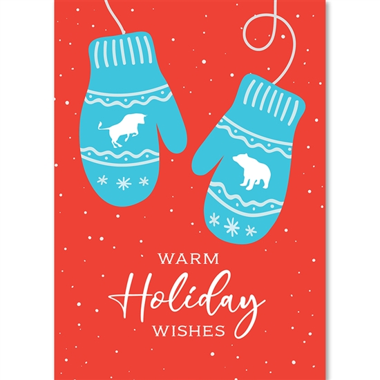 Bull & Bear Winter Mittens Holiday Greeting Card
