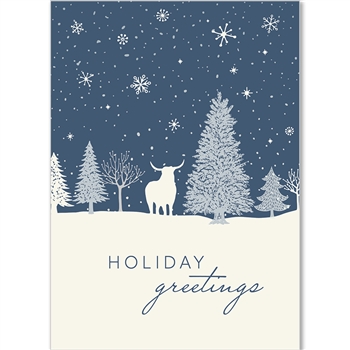 Bull in Snowy Silhouette Holiday Greeting Card
