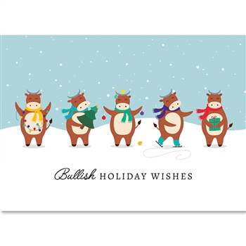 Whimsical Holiday Bulls Holiday Greeting Card