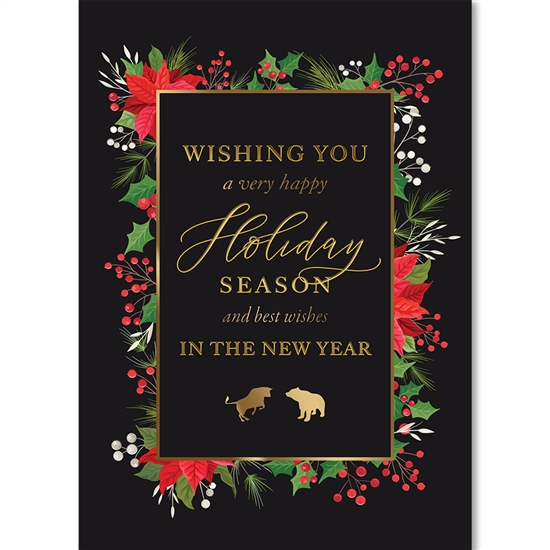Bull & Bear Holiday Poinsettia Holiday Greeting Card