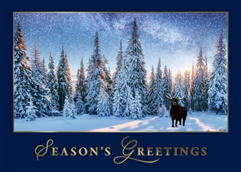 Financial Bull in Snowscape - Holiday Greeting Card