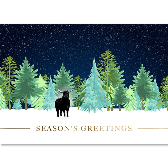 Holiday Bull in Trees With Foil - Holiday Greeting Card
