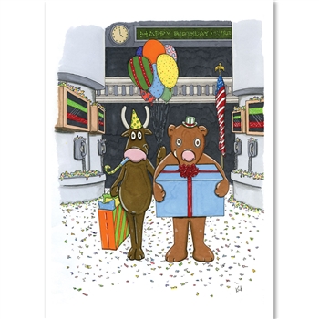 Bull & Bear Birthday Card - Greeting Card