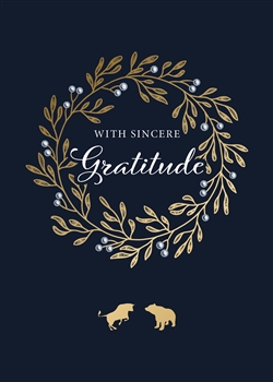 Bull & Bear Gratitude Wreath Holiday Greeting Card