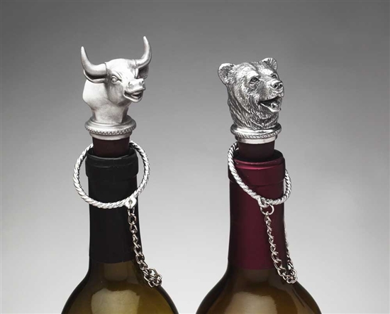 Pewter Bull & Bear Winestopper