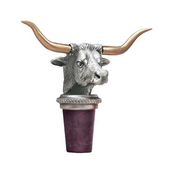 Texas Longhorn Pewter Wine Bottle Stopper - Handmade in the USA