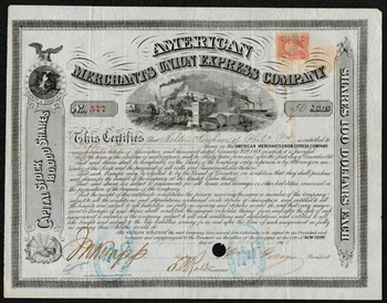 1868 Merchants Union Express Co Signed William Fargo