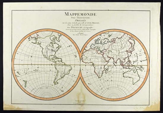 Vintage World Map - Guillaume De L'Isle,  Buache & Dezauche - 1819