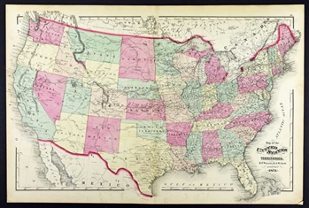 Old Map of the United States & Territories - Walling & Gray 1871