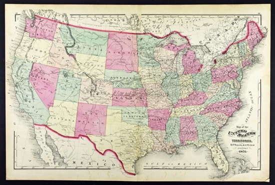 Old Map of the United States & Territories - Walling & Gray 1871