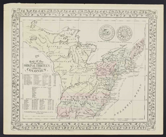 Map of the Original Thirteen Colonies - Mitchell 1881