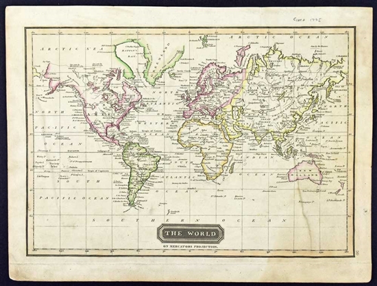 Antique The World Map on Mercators Projection - est 1795