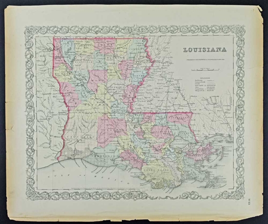 Antique Map of Louisiana - J.H. Colton 1855