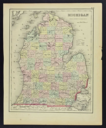 Antique Map of Michigan - J.H. Colton 1855