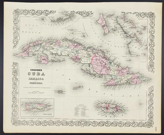 Colton's Cuba Jamaica & Porto Rico Map - 1860s