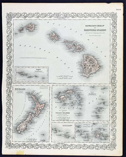 Antique Map Hawaiian Islands - Sandwich Islands - J.H. Colton 1860s