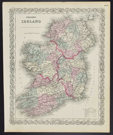 Colton's Antique Map of Ireland -  1860s