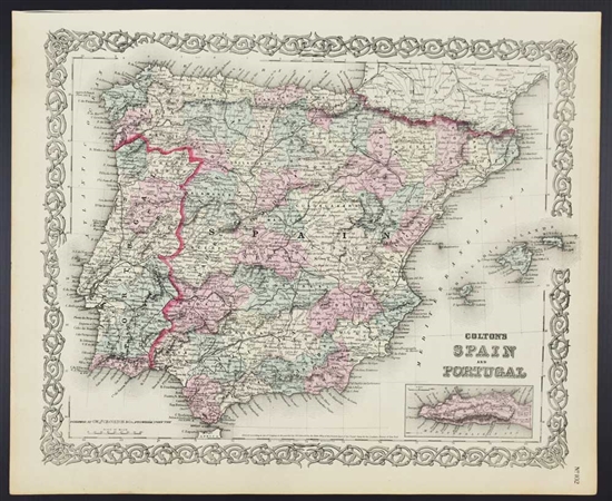 Colton's Spain and Portugal Map - 1860s