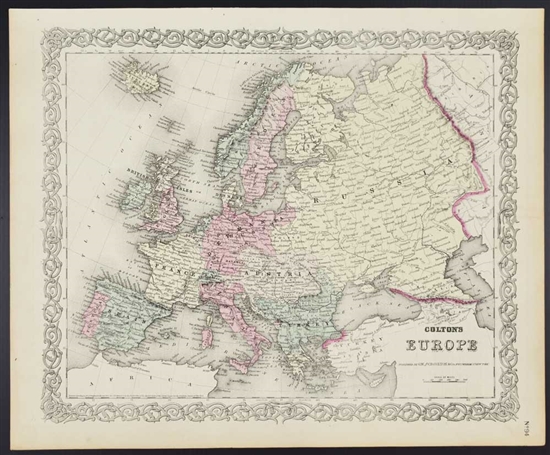 Colton's Antique Map of Europe -  1860s