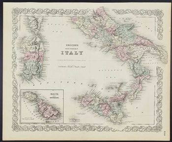 Colton's Southern Italy Map -  1860s
