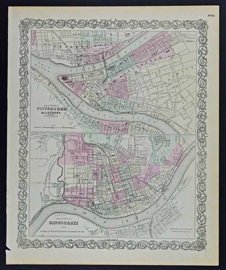 Old Map of Pittsburgh and Cincinnati - Colton 1870s