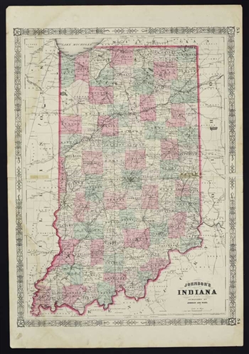 Johnson's Antique Map of Indiana - 1864