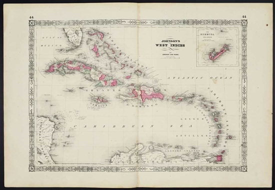 Johnson's Antique Map of the West Indies - 1864