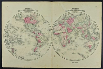 Johnson's Antique Map of the World - 1867