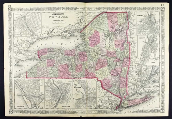 Johnson's Antique Map of New York - 1864