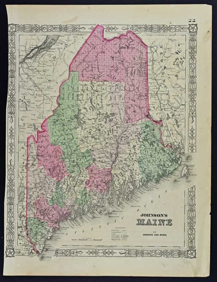 Johnson's Antique Map of Maine - 1864