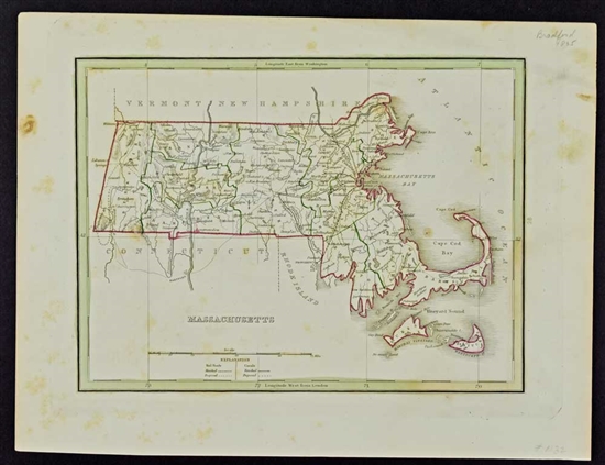 Antique Map of Massachusetts - Bradford 1835