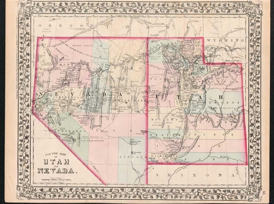 Antique Map of Utah & Nevada - Mitchell 1870s