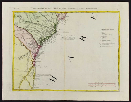 Map of Florida, Georgia, and South Carolina  - by Zatta 1778