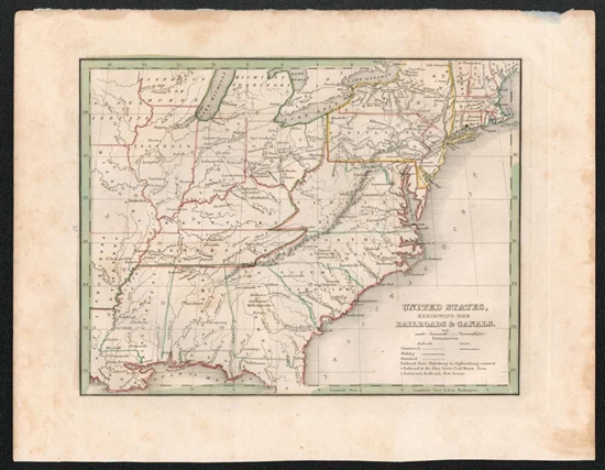 1835 U.S. Railroads & Canals Antique Map - Bradford