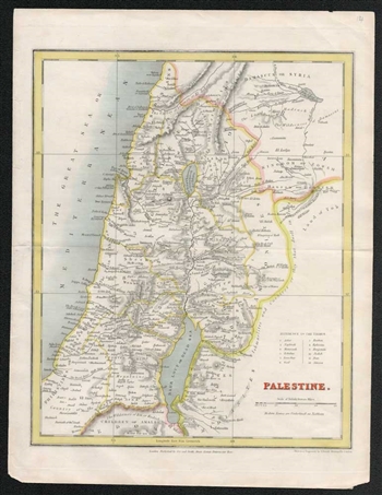 1840 Antique Map of Palestine - John Dower
