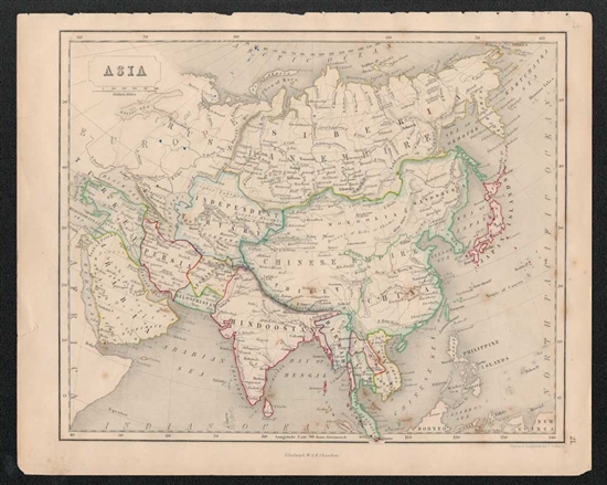 1845 Antique Map of Asia - Chambers