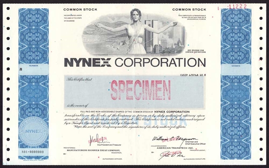 NYNEX Corporation Specimen Stock Certificate - AT&T Baby Bell