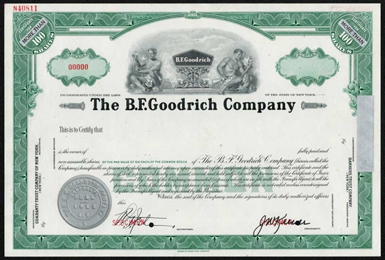 The B.F. Goodrich Co Specimen Stock Certificate
